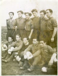 Photograph of Arek Hersh, holocaust survivor, playing football in Manchester in 1953, from the HOlocaust Survivors' Friendship Association