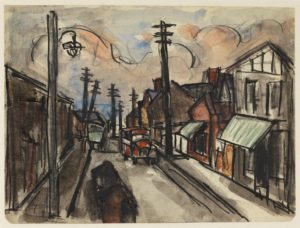 Josef Herman ‘Ystradgynlais, main street’ (Notes from a Welsh Diary) 1953 Ink, watercolour and pastel on paper, 190 x 253 mm