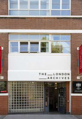 Exterior of building with a sign saying The London Archives