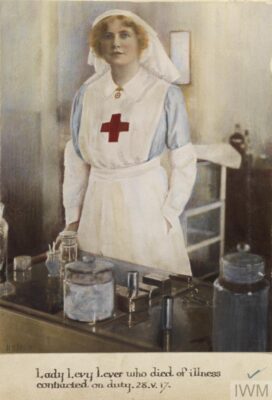 Coloured sketch of Dame Beatrice Lever in her First World War nurses uniform