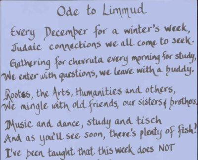 A handwritten poem titled Ode to Limmud